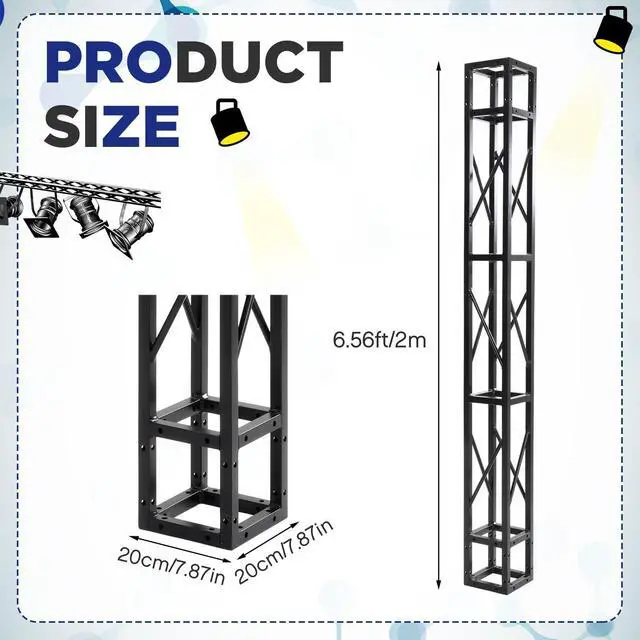 Alt view image 2 of 7 - Square 8" x 8" Box Truss Black Trussing Aluminum Lighting Stage Truss with Hardware, 500 Pounds Load Capacity(2m Long)