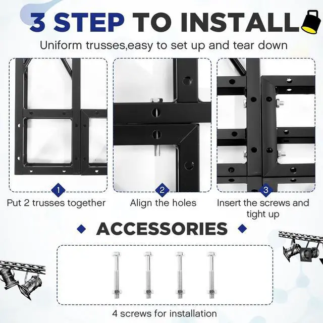 Alt view image 6 of 7 - Square 8" x 8" Box Truss Black Trussing Aluminum Lighting Stage Truss with Hardware, 500 Pounds Load Capacity(2m Long)