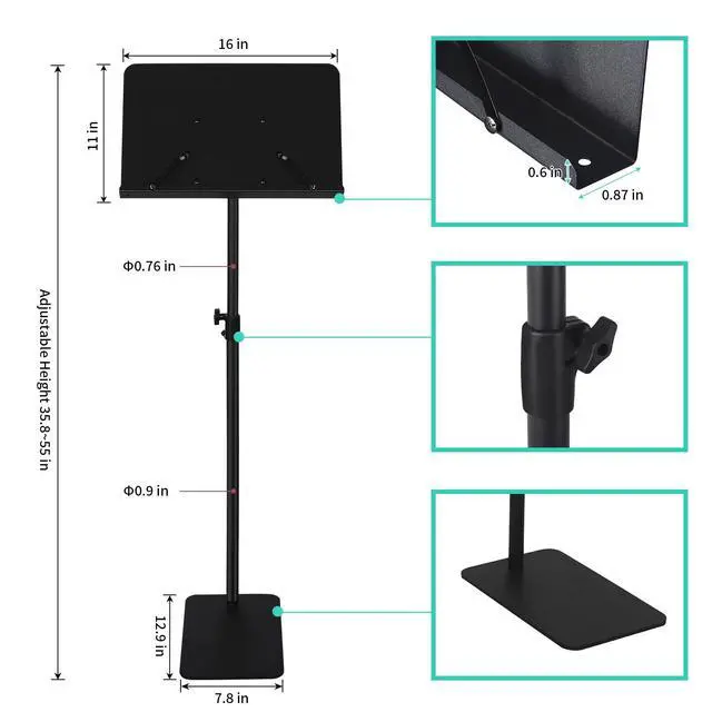 Alt view image 4 of 7 - Professional Orchestra Sheet Music Stand, Adjustable Height Metal Music Book Stand Holder for Digital Piano Keyboard Wind Instruments Guitar Violin Players - w/A Phone & Tablet Holder
