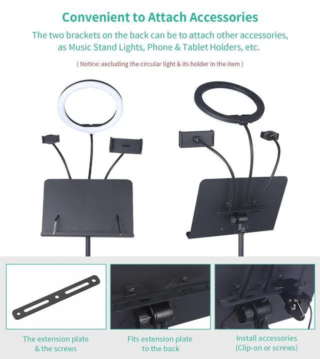 Alt view image 6 of 7 - Professional Orchestra Sheet Music Stand, Adjustable Height Metal Music Book Stand Holder for Digital Piano Keyboard Wind Instruments Guitar Violin Players - w/A Phone & Tablet Holder