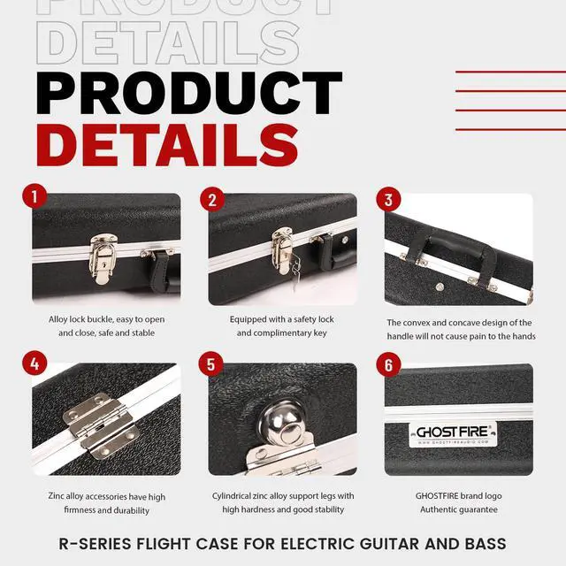 Alt view image 4 of 6 - Electric Guitar ABS Hard Case for ST/TL/JAG, GC-REG Black | Portable Hard-Shell Case With Lock, Super Thick Case Fit for Guitar, Soft Velvet Lining Suitable Inner Design