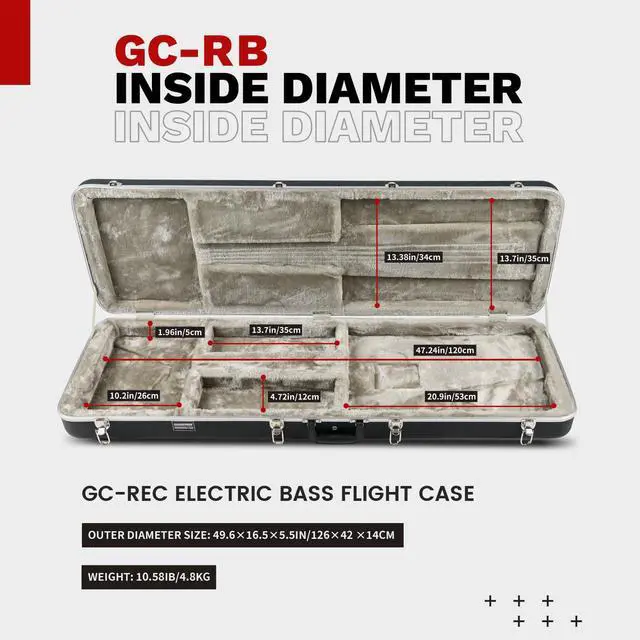 Alt view image 3 of 6 - Electric Bass ABS Hard Case for Bass, GC-RB Black | Portable Hard-Shell Case With Lock, Super Thick Case Fit for Bass, Soft Velvet Lining Suitable Inner Design