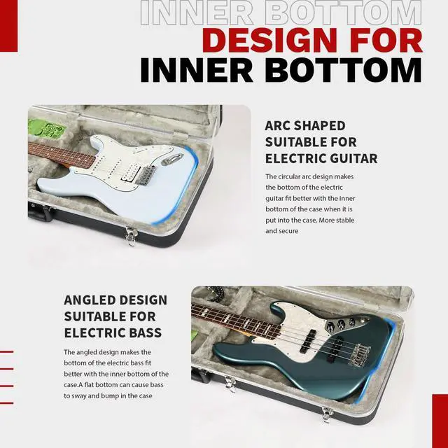 Alt view image 6 of 6 - Electric Guitar ABS Hard Case for ST/TL/JAG, GC-REG Black | Portable Hard-Shell Case With Lock, Super Thick Case Fit for Guitar, Soft Velvet Lining Suitable Inner Design