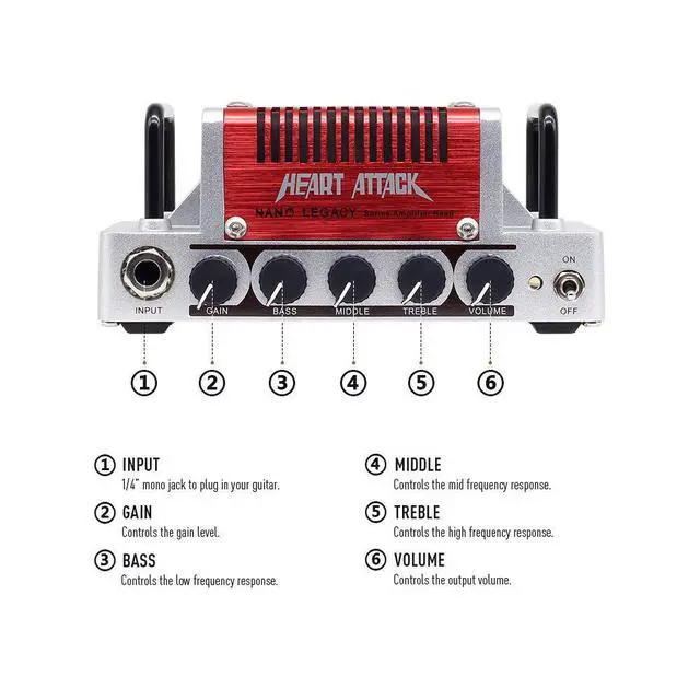 Alt view image 4 of 6 - Heart Attack Mini Guitar Amplifier Head, 5 Watt