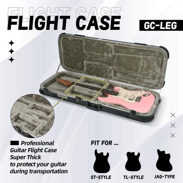 Alt view image 2 of 7 - Electric Guitar ABS Hard Plus Case for ST/TL/JAG, GC-LEG Black | Portable Hard-Shell Case With Lock, Super Thick Case Fit for Guitar, Soft Velvet Lining Suitable Inner Design