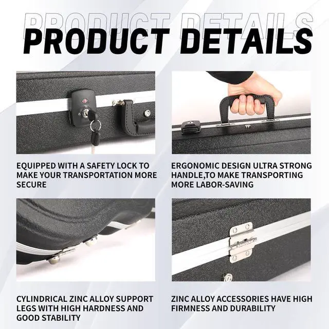 Alt view image 6 of 7 - Electric Guitar ABS Hard Plus Case for ST/TL/JAG, GC-LEG Black | Portable Hard-Shell Case With Lock, Super Thick Case Fit for Guitar, Soft Velvet Lining Suitable Inner Design