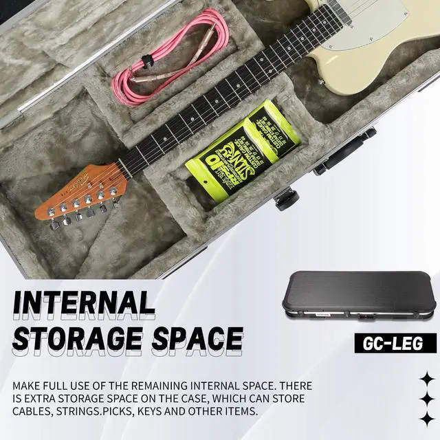 Alt view image 7 of 7 - Electric Guitar ABS Hard Plus Case for ST/TL/JAG, GC-LEG Black | Portable Hard-Shell Case With Lock, Super Thick Case Fit for Guitar, Soft Velvet Lining Suitable Inner Design