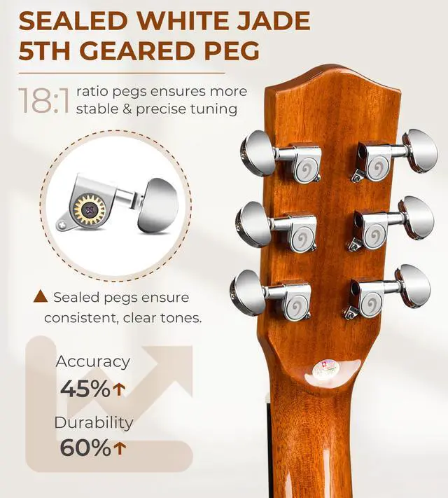 Alt view image 2 of 7 - 3/4 Steel-String Acoustic Guitar, 36 Inch Acustica Guitarra Starter Bundle with Gig Bag Tuner Capo for Beginner Adult Teen, Natural