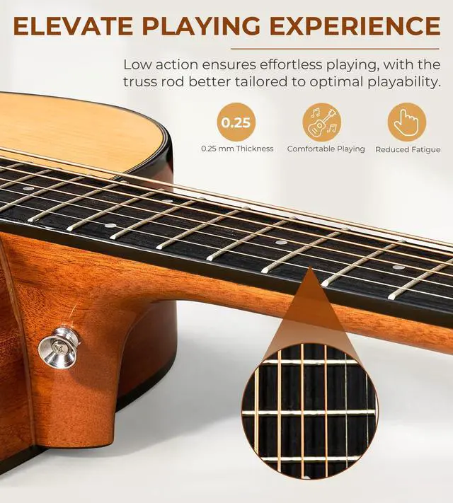 Alt view image 4 of 7 - 3/4 Steel-String Acoustic Guitar, 36 Inch Acustica Guitarra Starter Bundle with Gig Bag Tuner Capo for Beginner Adult Teen, Natural