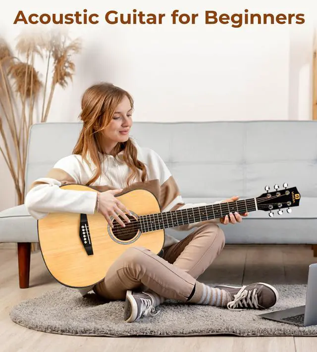 Alt view image 6 of 7 - 3/4 Steel-String Acoustic Guitar, 36 Inch Acustica Guitarra Starter Bundle with Gig Bag Tuner Capo for Beginner Adult Teen, Natural