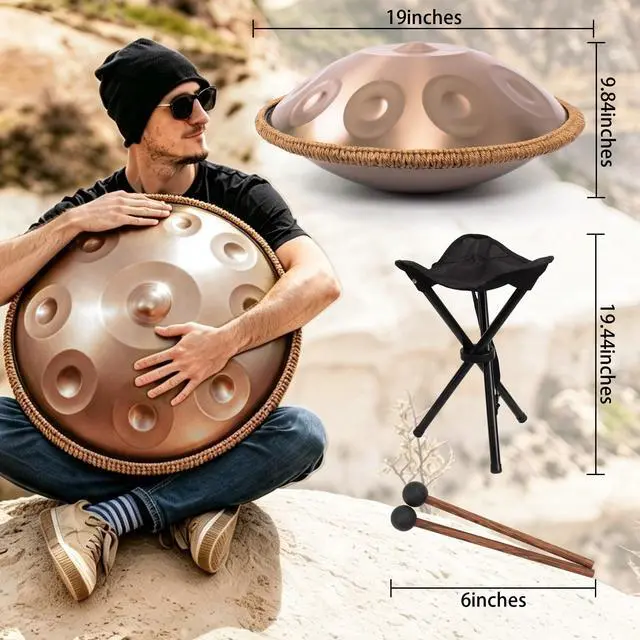 Alt view image 3 of 7 - Handpan Drum 19 Inch for Beginners 10 Notes - Hand Pan Drum(Gold) | Hand Drum D Minor Kurd 432Hz Professional Hand Pan,Handpan Instrument,Premium Steel Drum