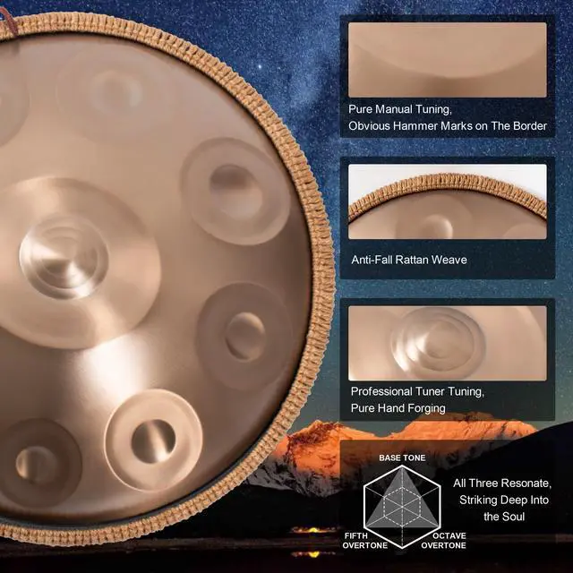 Alt view image 5 of 7 - Handpan Drum 19 Inch for Beginners 10 Notes - Hand Pan Drum(Gold) | Hand Drum D Minor Kurd 432Hz Professional Hand Pan,Handpan Instrument,Premium Steel Drum