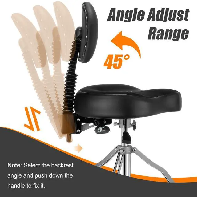 Alt view image 4 of 7 - Drum Throne with Backrest,Drum Stool for Adults|Hydraulic Drum Throne with 45°Angle Adjustable Back,Heavy Duty Drum Seat for Professional Drummers