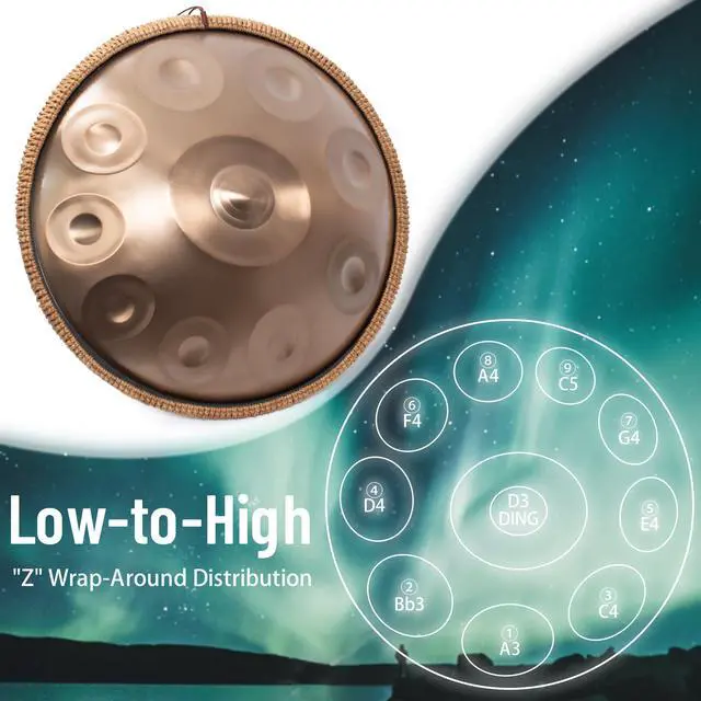 Alt view image 6 of 7 - Handpan Drum 19 Inch for Beginners 10 Notes - Hand Pan Drum(Gold) | Hand Drum D Minor Kurd 432Hz Professional Hand Pan,Handpan Instrument,Premium Steel Drum