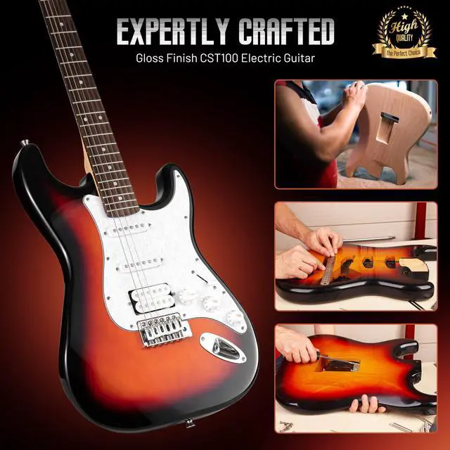 Alt view image 5 of 7 - Electric Guitar Kit 39in - Full Size Electric Guitar Kit for Beginner Starter Poplar Solid Body with 10W Amplifier, Gig Bag, Strap, Tuner, Cable, String, Picks
