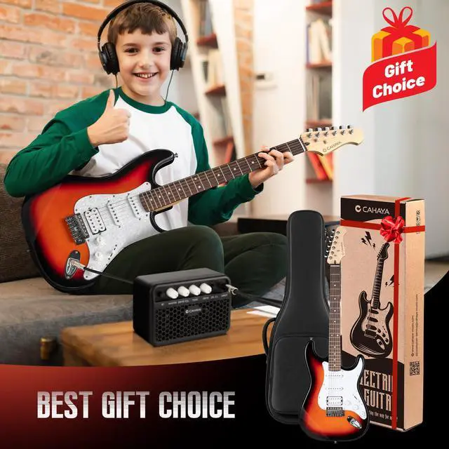 Alt view image 6 of 7 - Electric Guitar Kit 39in - Full Size Electric Guitar Kit for Beginner Starter Poplar Solid Body with 10W Amplifier, Gig Bag, Strap, Tuner, Cable, String, Picks