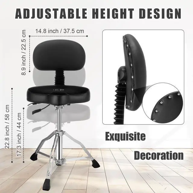 Alt view image 6 of 7 - Drum Throne with Backrest,Drum Stool for Adults|Hydraulic Drum Throne with 45°Angle Adjustable Back,Heavy Duty Drum Seat for Professional Drummers