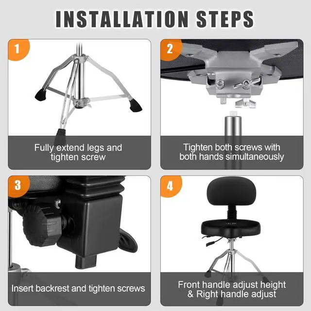 Alt view image 7 of 7 - Drum Throne with Backrest,Drum Stool for Adults|Hydraulic Drum Throne with 45°Angle Adjustable Back,Heavy Duty Drum Seat for Professional Drummers