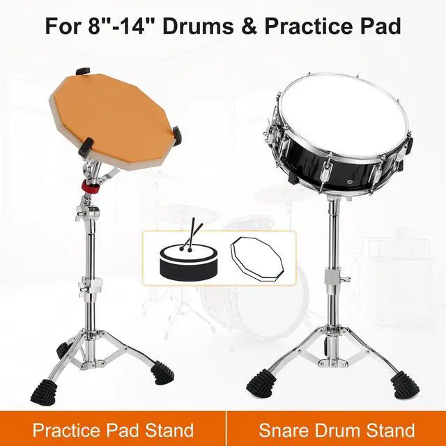 Alt view image 4 of 7 - Heavy-Duty Snare Drum Stand for 8" to 14" Snare Drum & Practice Pad | Height Adjustable Ultra Sturdy Double-Braced Steel Stand with 5A Drum Sticks, Drumsticks Holder, Carry Bag and Drum Key