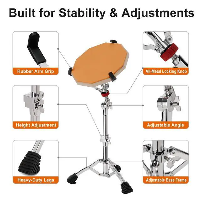Alt view image 5 of 7 - Heavy-Duty Snare Drum Stand for 8" to 14" Snare Drum & Practice Pad | Height Adjustable Ultra Sturdy Double-Braced Steel Stand with 5A Drum Sticks, Drumsticks Holder, Carry Bag and Drum Key