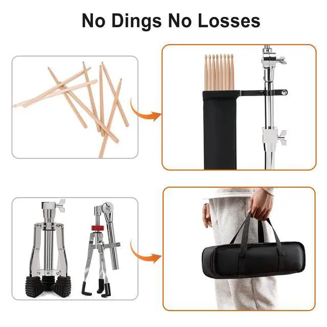 Alt view image 6 of 7 - Heavy-Duty Snare Drum Stand for 8" to 14" Snare Drum & Practice Pad | Height Adjustable Ultra Sturdy Double-Braced Steel Stand with 5A Drum Sticks, Drumsticks Holder, Carry Bag and Drum Key