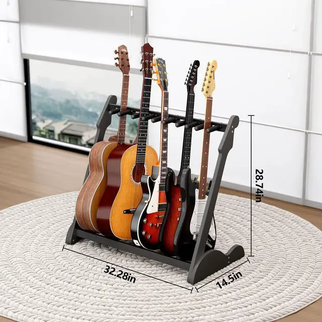 Alt view image 2 of 7 - Bamboo Multi Guitar Stand, Guitar Rack for Multiple Guitars(Black-B) | Adjustable Dividers Fits Acoustic, Electric & Bass Foam-Padded Supports Non-Slip Feet Triangular Base Pick Storage
