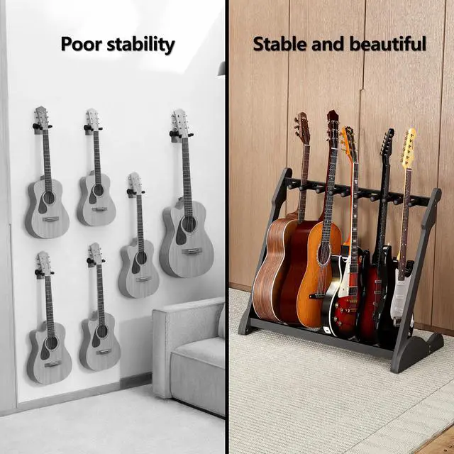 Alt view image 4 of 7 - Bamboo Multi Guitar Stand, Guitar Rack for Multiple Guitars(Black-B) | Adjustable Dividers Fits Acoustic, Electric & Bass Foam-Padded Supports Non-Slip Feet Triangular Base Pick Storage