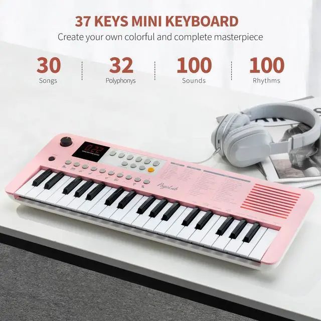 Alt view image 3 of 7 - MK1 37 Keys Kids Keyboard Piano, Mini Portable Multi-Function Piano with Excellent Sound Quality, Built-In Speaker & LED Display, Small Electric Music Keyboard Gift for Beginners (Pink)