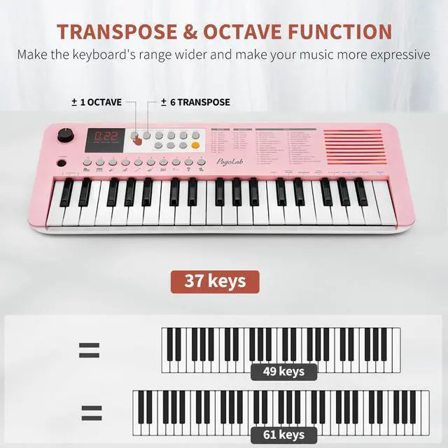 Alt view image 4 of 7 - MK1 37 Keys Kids Keyboard Piano, Mini Portable Multi-Function Piano with Excellent Sound Quality, Built-In Speaker & LED Display, Small Electric Music Keyboard Gift for Beginners (Pink)