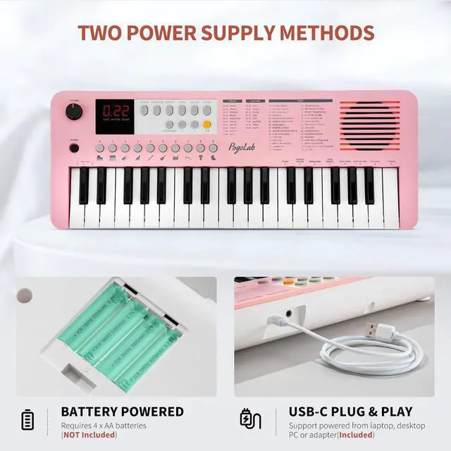 Alt view image 6 of 7 - MK1 37 Keys Kids Keyboard Piano, Mini Portable Multi-Function Piano with Excellent Sound Quality, Built-In Speaker & LED Display, Small Electric Music Keyboard Gift for Beginners (Pink)