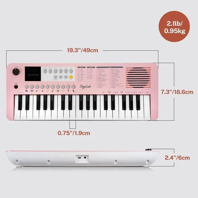 Alt view image 7 of 7 - MK1 37 Keys Kids Keyboard Piano, Mini Portable Multi-Function Piano with Excellent Sound Quality, Built-In Speaker & LED Display, Small Electric Music Keyboard Gift for Beginners (Pink)