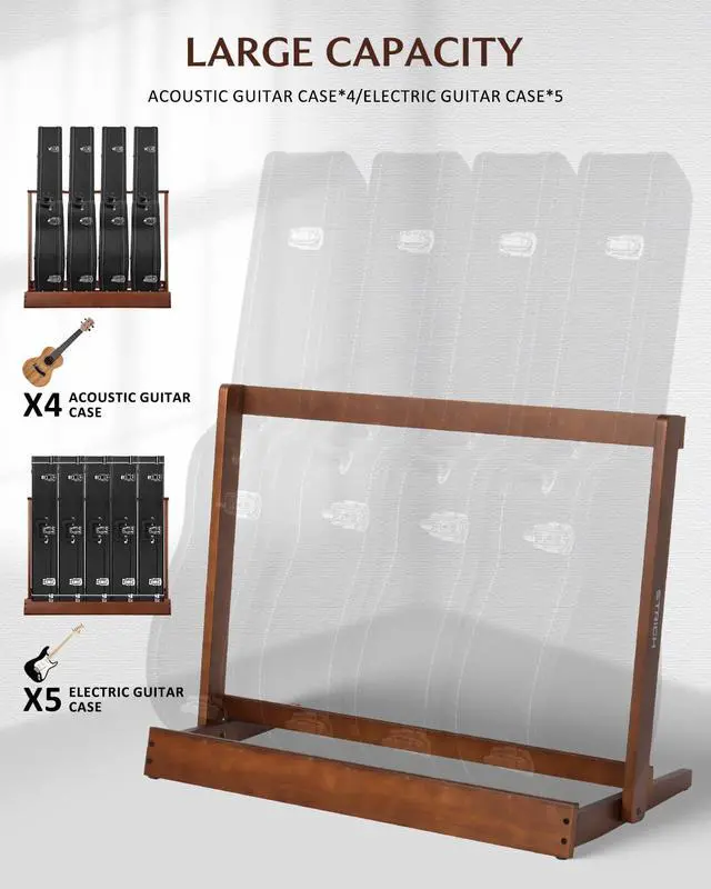 Alt view image 2 of 7 - Guitar Case Stand, Multi-Instrument Hardwood Rack for Hardshell Cases, Foldable & Space-Saving Storage for Home Studio, Dark Walnut Grain Finish SMT-20C