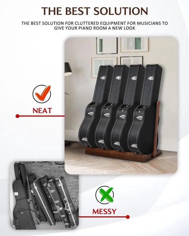 Alt view image 6 of 7 - Guitar Case Stand, Multi-Instrument Hardwood Rack for Hardshell Cases, Foldable & Space-Saving Storage for Home Studio, Dark Walnut Grain Finish SMT-20C