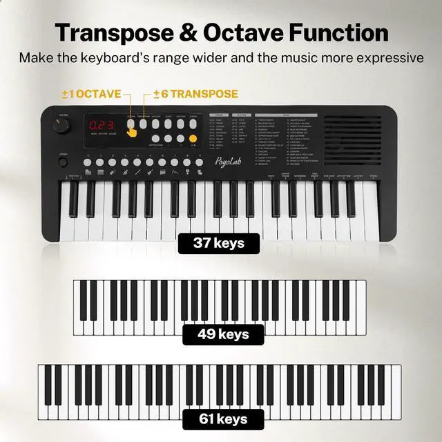 Alt view image 4 of 7 - MK1 37 Keys Kids Keyboard Piano, Mini Portable Multi-Function Piano with Excellent Sound Quality, Built-In Speaker & LED Display, Small Electric Music Keyboard Gift for Beginners (Black)