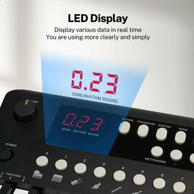 Alt view image 5 of 7 - MK1 37 Keys Kids Keyboard Piano, Mini Portable Multi-Function Piano with Excellent Sound Quality, Built-In Speaker & LED Display, Small Electric Music Keyboard Gift for Beginners (Black)