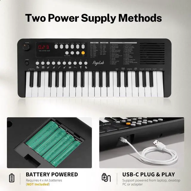 Alt view image 6 of 7 - MK1 37 Keys Kids Keyboard Piano, Mini Portable Multi-Function Piano with Excellent Sound Quality, Built-In Speaker & LED Display, Small Electric Music Keyboard Gift for Beginners (Black)