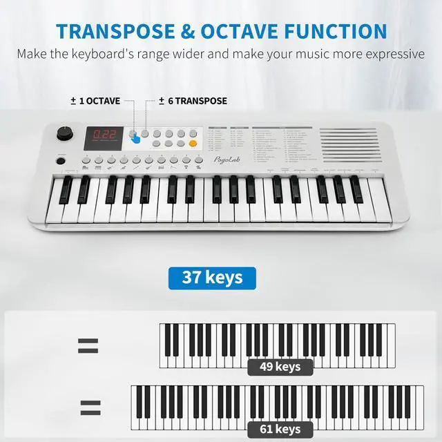 Alt view image 4 of 7 - MK1 37 Keys Kids Keyboard Piano, Mini Portable Multi-Function Piano with Excellent Sound Quality, Built-In Speaker & LED Display, Small Electric Music Keyboard Gift for Beginners (White)
