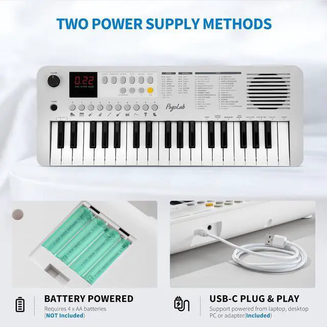 Alt view image 6 of 7 - MK1 37 Keys Kids Keyboard Piano, Mini Portable Multi-Function Piano with Excellent Sound Quality, Built-In Speaker & LED Display, Small Electric Music Keyboard Gift for Beginners (White)