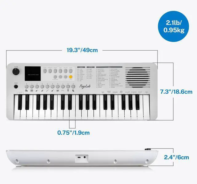 Alt view image 7 of 7 - MK1 37 Keys Kids Keyboard Piano, Mini Portable Multi-Function Piano with Excellent Sound Quality, Built-In Speaker & LED Display, Small Electric Music Keyboard Gift for Beginners (White)