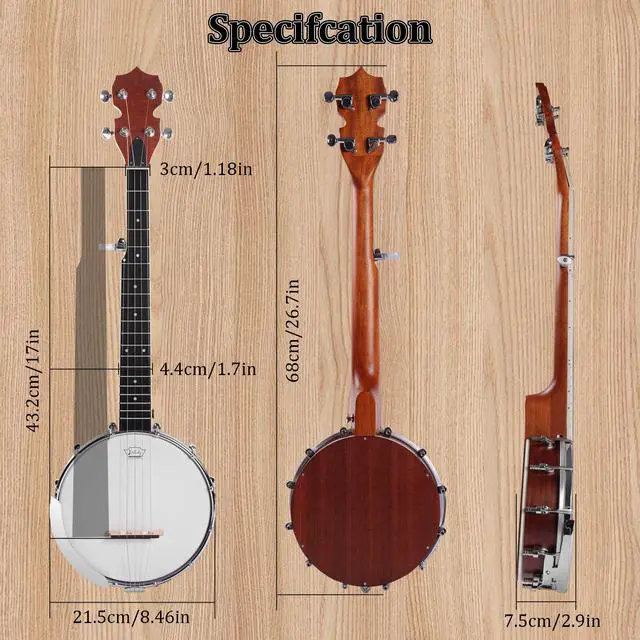 Alt view image 5 of 6 - 5 String Mini Banjo B806, 26 Inch Travel Sapele Closed Back Kit | Travel Mini Banjo: Compact 26-inch design with a sapele closed-back body. Includes a gig bag, strings, strap, and picks