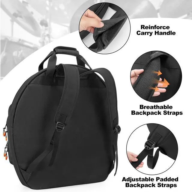 Alt view image 4 of 7 - 22'' Cymbal Bag, Double Layer Cymbal Gig Bag with 6mm Padded Divider | Cymbal Case with Carry Handles and Backpack Straps for Drum Cymbals and Accessories