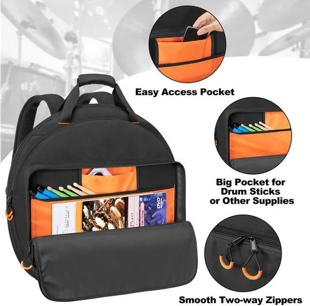 Alt view image 3 of 7 - 22'' Cymbal Bag, Double Layer Cymbal Gig Bag with 6mm Padded Divider | Cymbal Case with Carry Handles and Backpack Straps for Drum Cymbals and Accessories