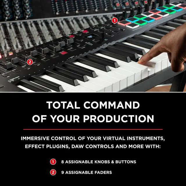 Alt view image 4 of 7 - Oxygen Pro 49 Key USB MIDI Keyboard Controller With Beat Pads, MIDI-assignable Knobs, Buttons and Faders, and Native Instruments Sound Package (NKS Integration)