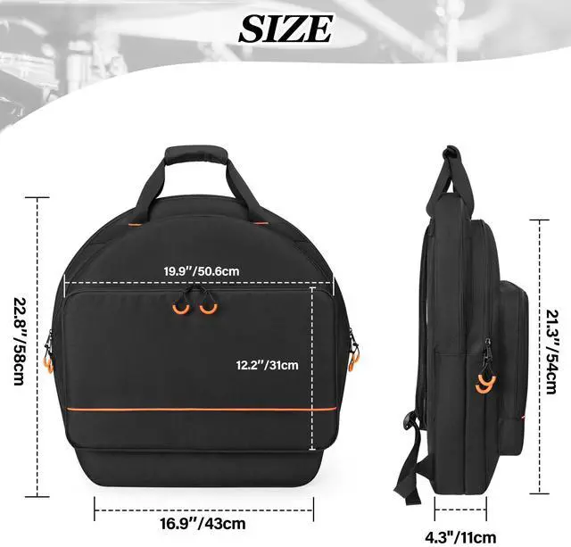 Alt view image 6 of 7 - 22'' Cymbal Bag, Double Layer Cymbal Gig Bag with 6mm Padded Divider | Cymbal Case with Carry Handles and Backpack Straps for Drum Cymbals and Accessories