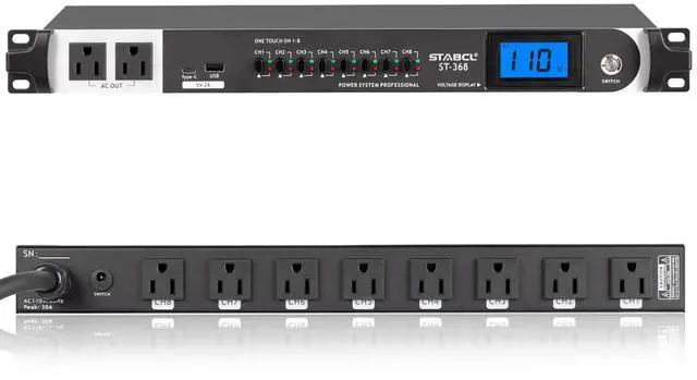 Main image of Professional 10 Socket Power Conditioner/Surge Sequencer with USB and Type-C Charger.3300W Rack Mount Audio Power Supply Controller, Surge Protector, for Audio product, electronic equipment