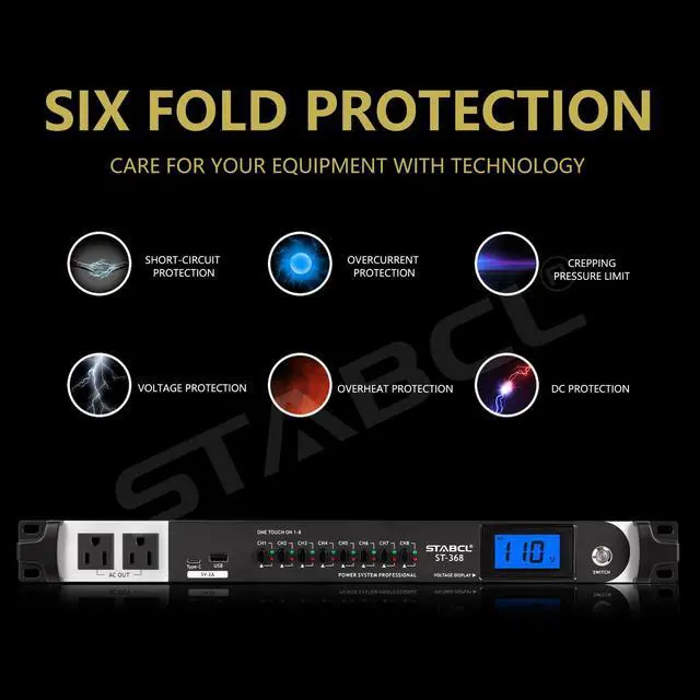 Alt view image 2 of 7 - Professional 10 Socket Power Conditioner/Surge Sequencer with USB and Type-C Charger.3300W Rack Mount Audio Power Supply Controller, Surge Protector, for Audio product, electronic equipment