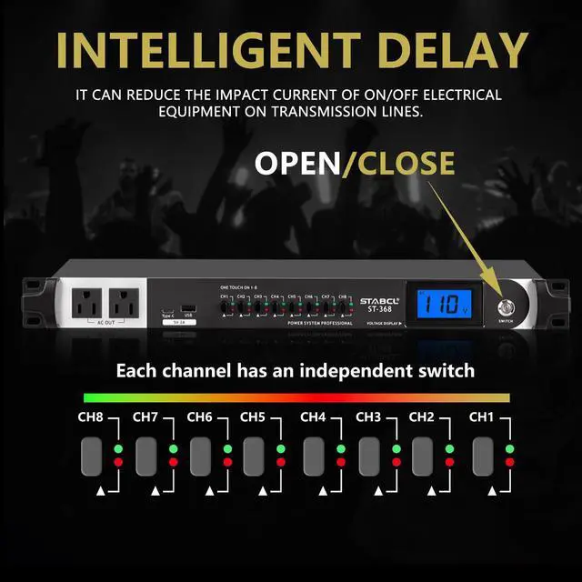 Alt view image 3 of 7 - Professional 10 Socket Power Conditioner/Surge Sequencer with USB and Type-C Charger.3300W Rack Mount Audio Power Supply Controller, Surge Protector, for Audio product, electronic equipment