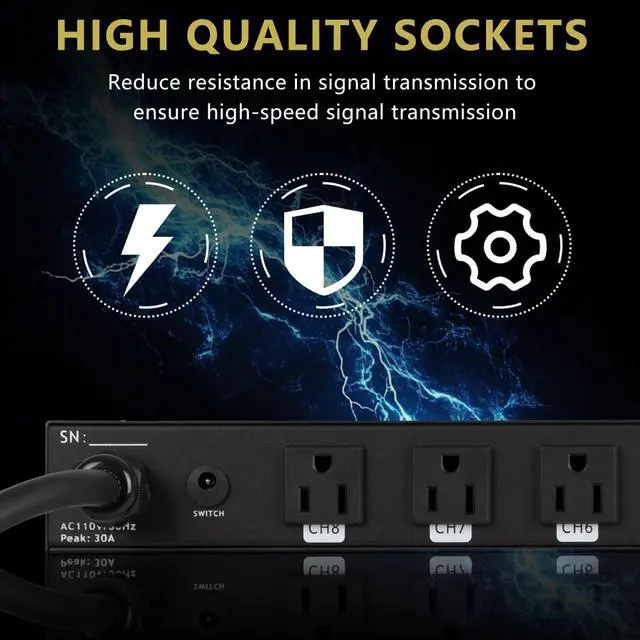 Alt view image 4 of 7 - Professional 10 Socket Power Conditioner/Surge Sequencer with USB and Type-C Charger.3300W Rack Mount Audio Power Supply Controller, Surge Protector, for Audio product, electronic equipment