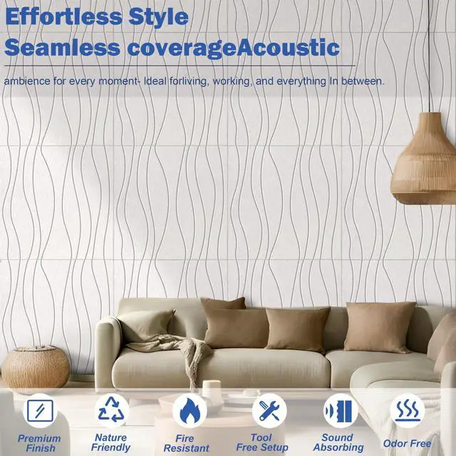 Alt view image 4 of 7 - Water Waves Acoustical Wall Panels, Decorative Sound Absorbing Wall Panels | 23.6 x 23.6 Inch 6 Pack Art Acoustic Panels, Sound Absorbing Wall Art, for Echo Reduction in Home Office & Apartment