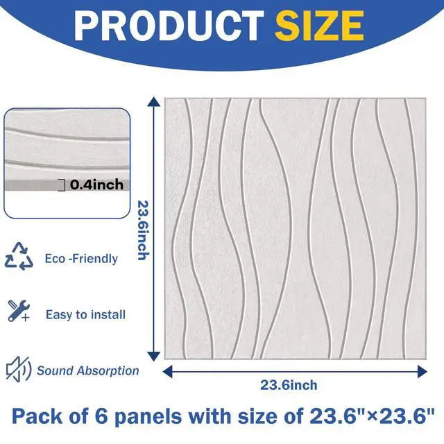 Alt view image 7 of 7 - Water Waves Acoustical Wall Panels, Decorative Sound Absorbing Wall Panels | 23.6 x 23.6 Inch 6 Pack Art Acoustic Panels, Sound Absorbing Wall Art, for Echo Reduction in Home Office & Apartment